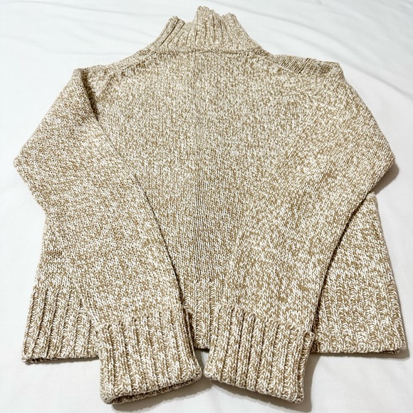 Vintage Gap Women’s Chunky Knit Sweater w/Full Zip Front, Marled Camel/White - L - Picture 13 of 15